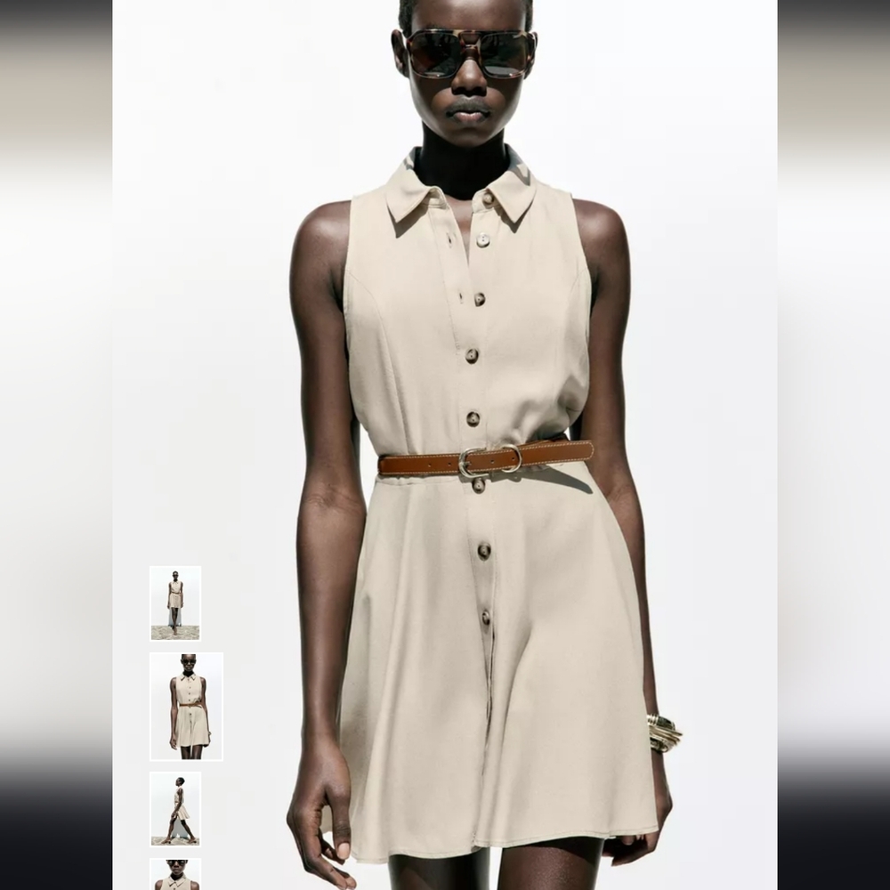 Zara Beige Button-Down Mini Dress with Belt